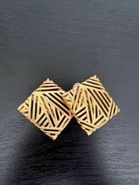 Vintage Goldtone Woven Square Clip-On Earrings